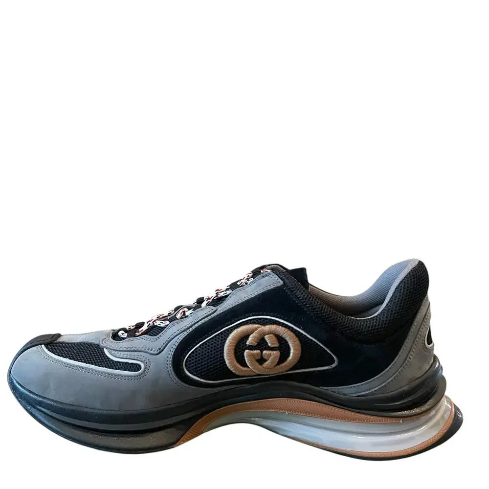 Gucci Run Suede Sneakers Black Interlocking G Men's 11 US 11.5 NEW